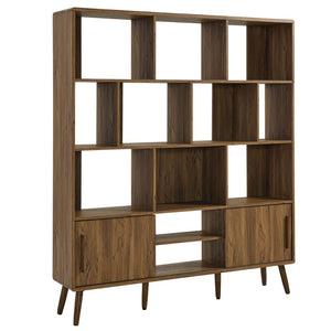 Modway Furniture Transmit 59" Bookcase with Sliding Doors - Stylish Mid-Century Design for Modern Living Spaces Walnut EEI-7194-WAL