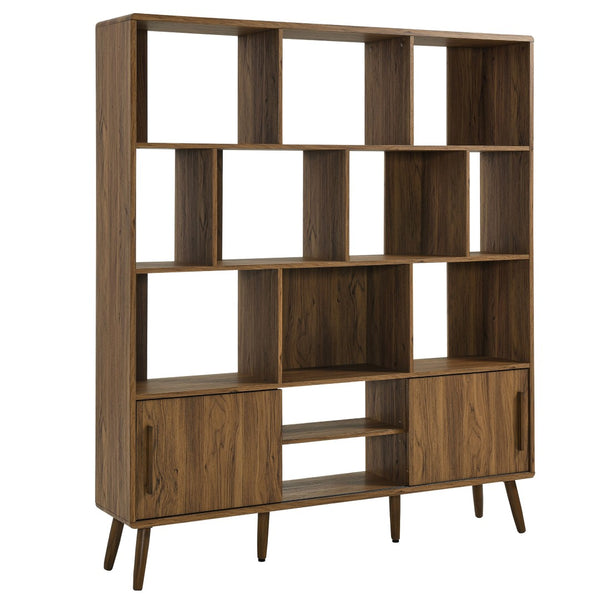 Modway Furniture Transmit 59" Bookcase with Sliding Doors - Stylish Mid-Century Design for Modern Living Spaces Walnut EEI-7194-WAL