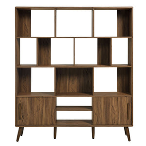Modway Furniture Transmit 59" Bookcase with Sliding Doors - Stylish Mid-Century Design for Modern Living Spaces Walnut EEI-7194-WAL