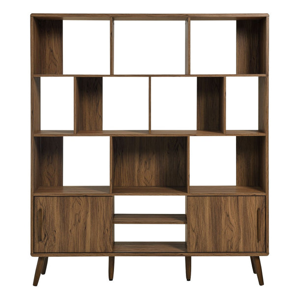 Modway Furniture Transmit 59" Bookcase with Sliding Doors - Stylish Mid-Century Design for Modern Living Spaces Walnut EEI-7194-WAL