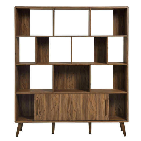 Modway Furniture Transmit 59" Bookcase with Sliding Doors - Stylish Mid-Century Design for Modern Living Spaces Walnut EEI-7194-WAL