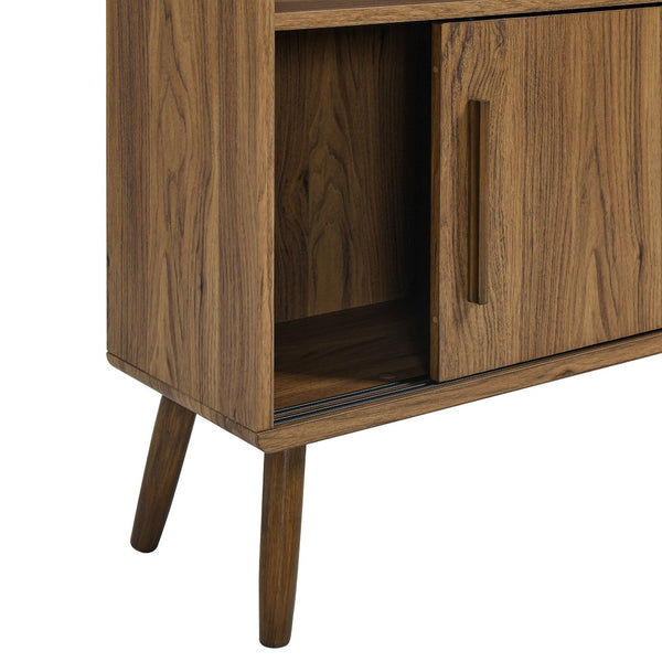 Modway Furniture Transmit 59" Bookcase with Sliding Doors - Stylish Mid-Century Design for Modern Living Spaces Walnut EEI-7194-WAL