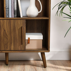 Modway Furniture Transmit 59" Bookcase with Sliding Doors - Stylish Mid-Century Design for Modern Living Spaces Walnut EEI-7194-WAL