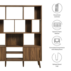 Modway Furniture Transmit 59" Bookcase with Sliding Doors - Stylish Mid-Century Design for Modern Living Spaces Walnut EEI-7194-WAL