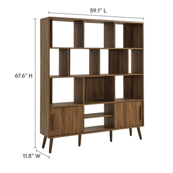 Modway Furniture Transmit 59" Bookcase with Sliding Doors - Stylish Mid-Century Design for Modern Living Spaces Walnut EEI-7194-WAL