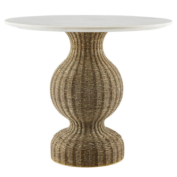 Modway Furniture Zale 36" Round Marble Dining Table with Handwoven Seagrass Base - Perfect for Small Spaces & Style! EEI-7195-WHI-NAT