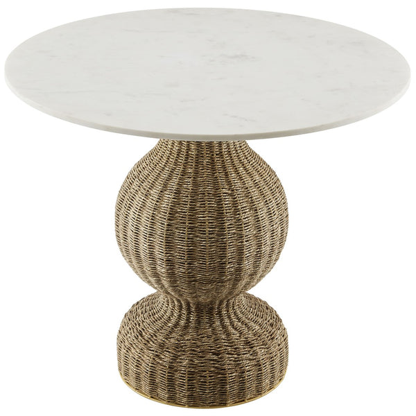 Modway Furniture Zale 36" Round Marble Dining Table with Handwoven Seagrass Base - Perfect for Small Spaces & Style! EEI-7195-WHI-NAT