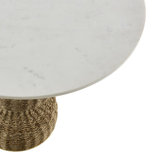 Modway Furniture Zale 36" Round Marble Dining Table with Handwoven Seagrass Base - Perfect for Small Spaces & Style! EEI-7195-WHI-NAT