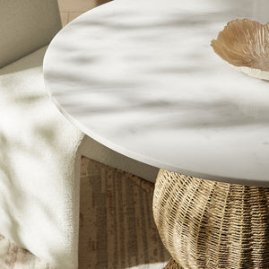 Modway Furniture Zale 36" Round Marble Dining Table with Handwoven Seagrass Base - Perfect for Small Spaces & Style! EEI-7195-WHI-NAT