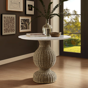 Modway Furniture Zale 36" Round Marble Dining Table with Handwoven Seagrass Base - Perfect for Small Spaces & Style! EEI-7195-WHI-NAT