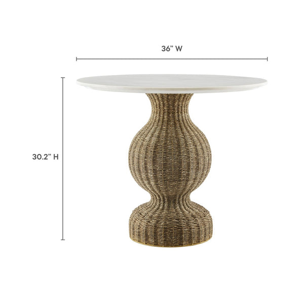 Modway Furniture Zale 36" Round Marble Dining Table with Handwoven Seagrass Base - Perfect for Small Spaces & Style! EEI-7195-WHI-NAT