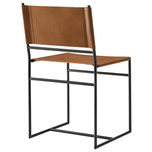 Modway Furniture Thatcher Leather and Metal Dining Chair - Stylish Tan Sling Seat, Sleek Frame for Modern Spaces EEI-7196-TAN