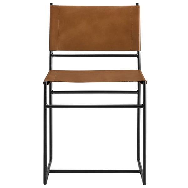 Modway Furniture Thatcher Leather and Metal Dining Chair - Stylish Tan Sling Seat, Sleek Frame for Modern Spaces EEI-7196-TAN