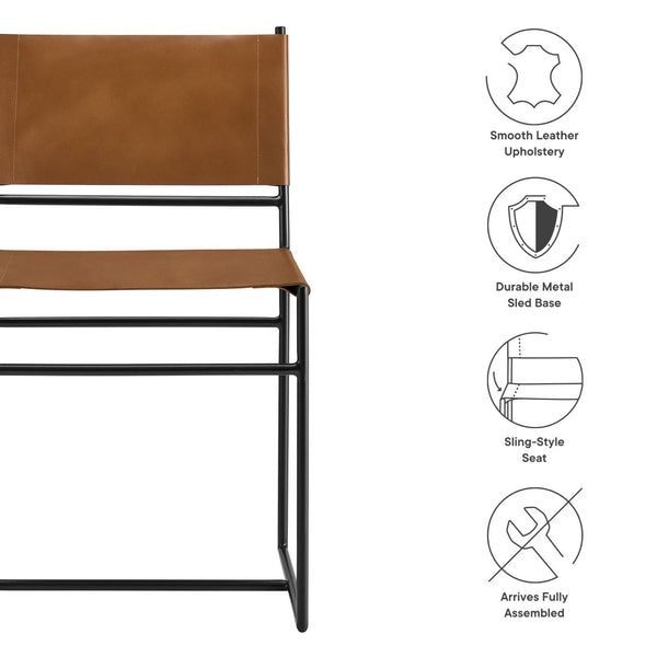 Modway Furniture Thatcher Leather and Metal Dining Chair - Stylish Tan Sling Seat, Sleek Frame for Modern Spaces EEI-7196-TAN