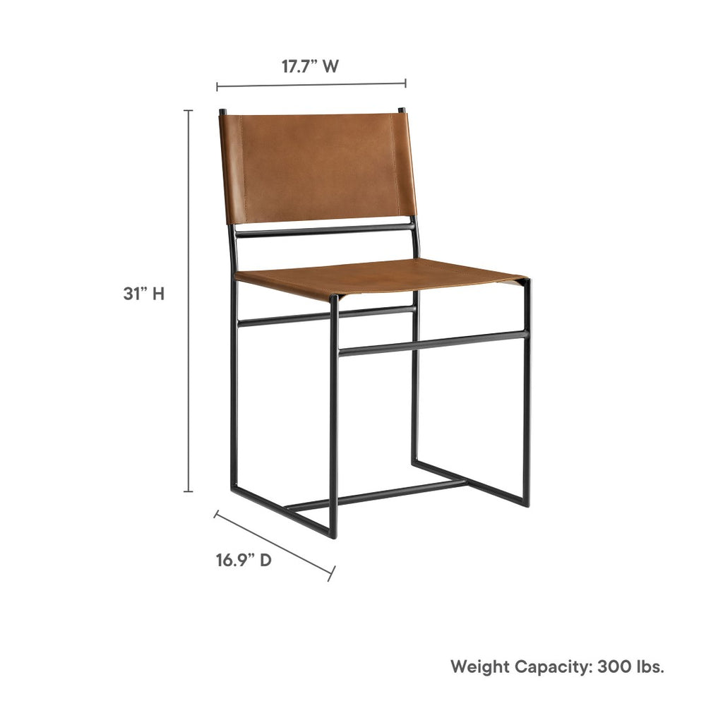 Modway Furniture Thatcher Leather and Metal Dining Chair - Stylish Tan Sling Seat, Sleek Frame for Modern Spaces EEI-7196-TAN