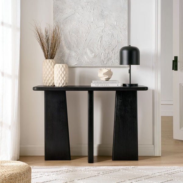 Modway Furniture Porter 45" Wood Console Table - Stylish Black Mango Wood with Geometric Legs for Modern Spaces EEI-7197-BLK
