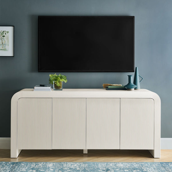Modway Furniture Waterflute 70" Fluted Sideboard Cabinet - Modern Storage Solution with Adjustable Shelves & Style White Matte EEI-7198-IVO
