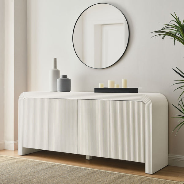 Modway Furniture Waterflute 70" Fluted Sideboard Cabinet - Modern Storage Solution with Adjustable Shelves & Style White Matte EEI-7198-IVO