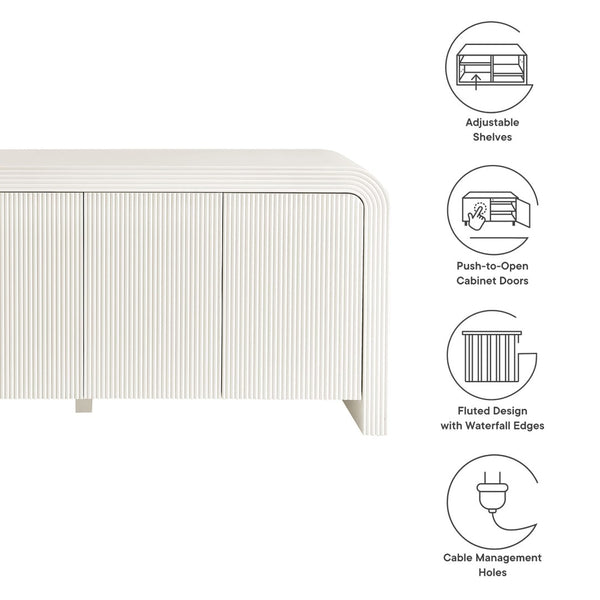 Modway Furniture Waterflute 70" Fluted Sideboard Cabinet - Modern Storage Solution with Adjustable Shelves & Style White Matte EEI-7198-IVO