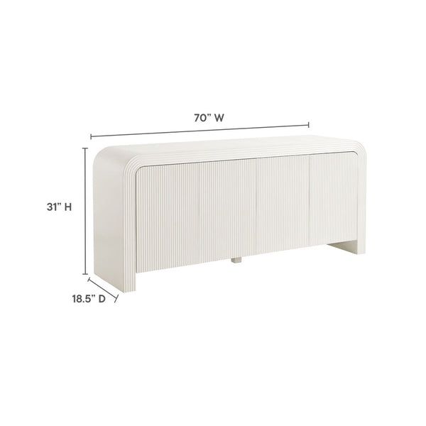 Modway Furniture Waterflute 70" Fluted Sideboard Cabinet - Modern Storage Solution with Adjustable Shelves & Style White Matte EEI-7198-IVO