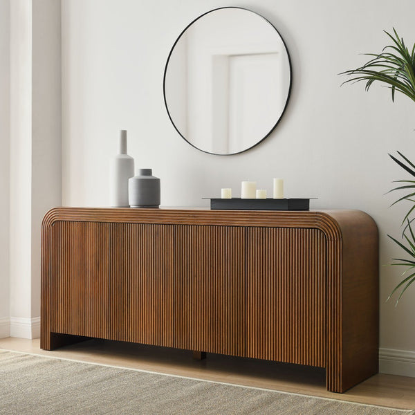 Modway Furniture Waterflute 70" Fluted Sideboard Cabinet - Modern Storage Solution with Adjustable Shelves & Style Walnut EEI-7198-WAL
