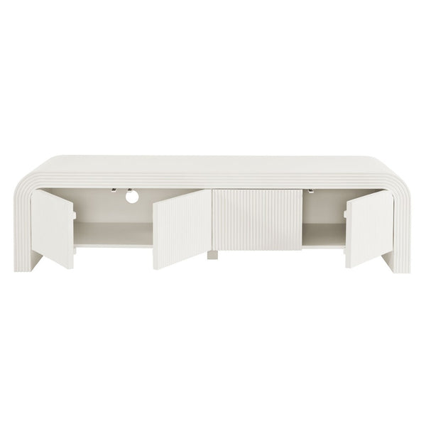Modway Furniture Waterflute 68" Fluted TV Stand - Modern Storage Solution with Push-To-Open Doors and Cable Management White Matte EEI-7199-IVO