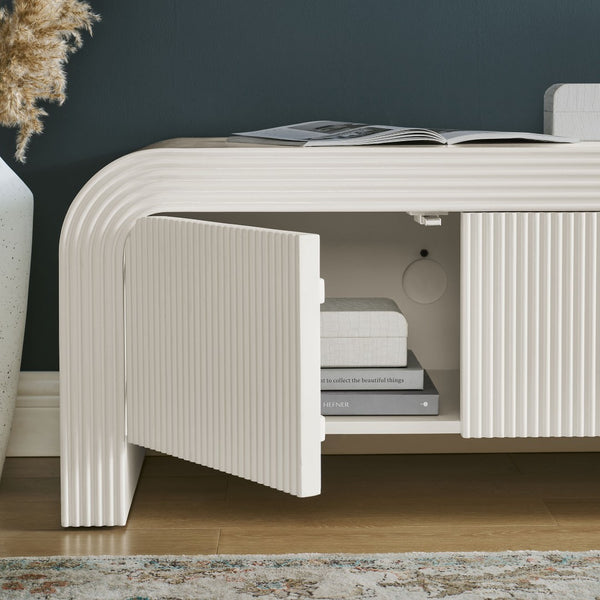 Modway Furniture Waterflute 68" Fluted TV Stand - Modern Storage Solution with Push-To-Open Doors and Cable Management White Matte EEI-7199-IVO