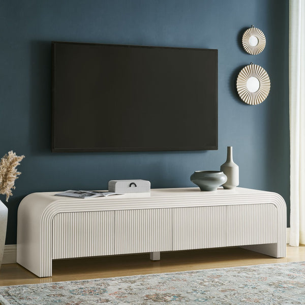 Modway Furniture Waterflute 68" Fluted TV Stand - Modern Storage Solution with Push-To-Open Doors and Cable Management White Matte EEI-7199-IVO