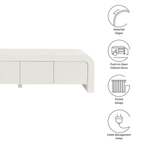 Modway Furniture Waterflute 68" Fluted TV Stand - Modern Storage Solution with Push-To-Open Doors and Cable Management White Matte EEI-7199-IVO