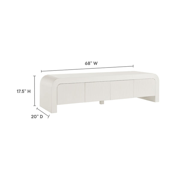 Modway Furniture Waterflute 68" Fluted TV Stand - Modern Storage Solution with Push-To-Open Doors and Cable Management White Matte EEI-7199-IVO
