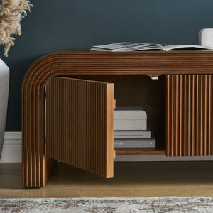 Modway Furniture Waterflute 68" Fluted TV Stand - Modern Storage Solution with Push-To-Open Doors and Cable Management Walnut EEI-7199-WAL