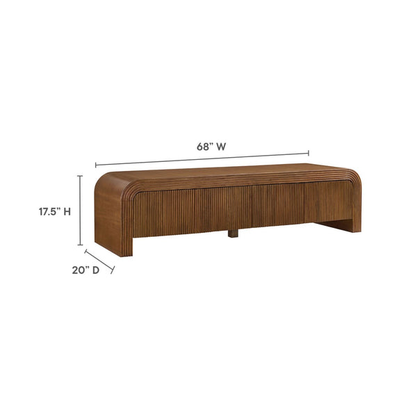 Modway Furniture Waterflute 68" Fluted TV Stand - Modern Storage Solution with Push-To-Open Doors and Cable Management Walnut EEI-7199-WAL