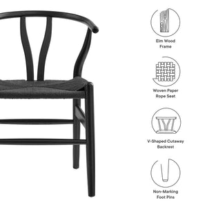 Modway Furniture Amish 29" Handcrafted Wood Dining Chair – Mid-Century Rustic Style with Comfort and Durability Black Black EEI-7200-BLK-BLK
