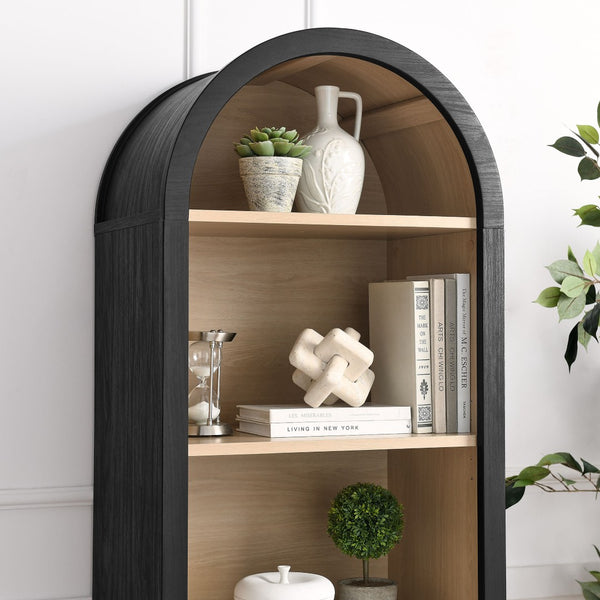 Modway Furniture Evie Arched Narrow Bookcase - Stylish 5-Shelf Display Cabinet for Modern Living & Home Office Decor EEI-7201-BLK-OAK