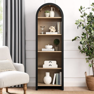 Modway Furniture Evie Arched Narrow Bookcase - Stylish 5-Shelf Display Cabinet for Modern Living & Home Office Decor EEI-7201-BLK-OAK