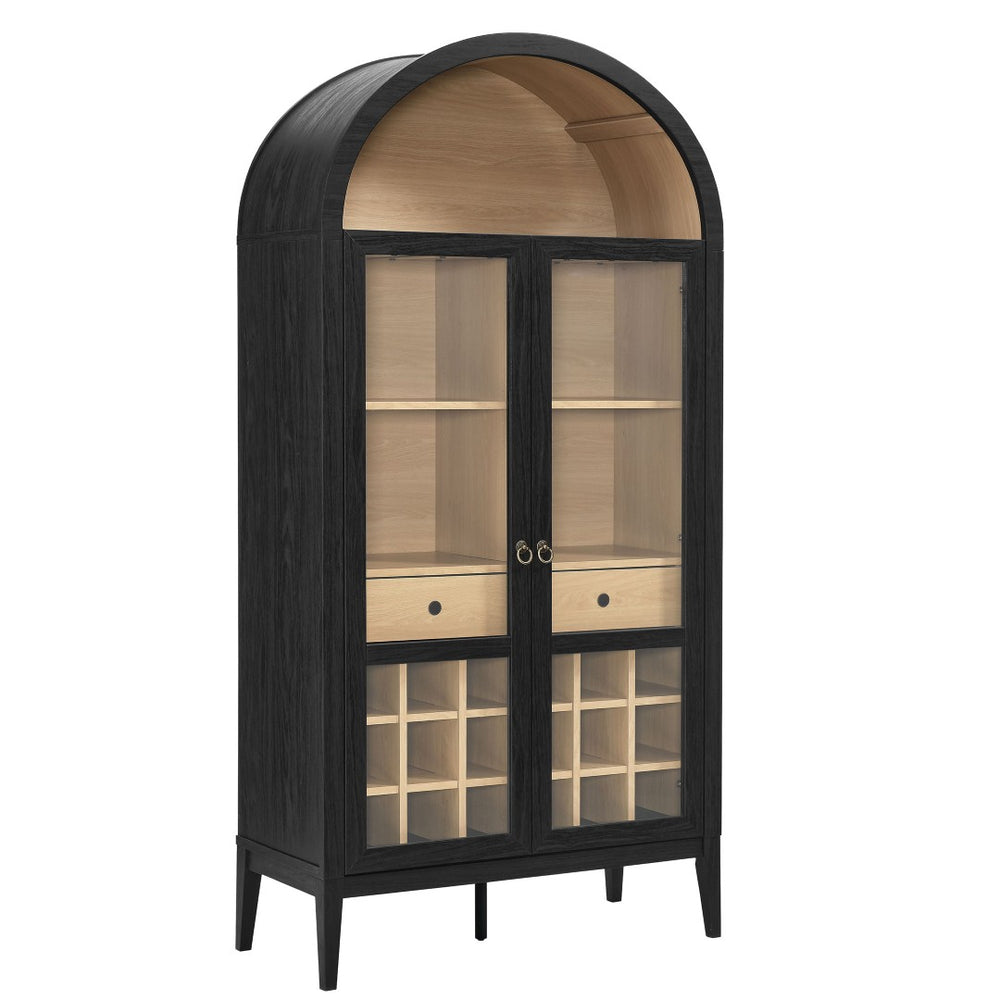 Modway Furniture Nolan Arched Bar Cabinet - Stylish Modern Farmhouse Storage with Tempered Glass Doors & Gold Accents Black Oak EEI-7203-BLK-OAK