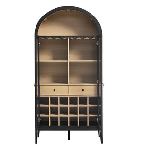 Modway Furniture Nolan Arched Bar Cabinet - Stylish Modern Farmhouse Storage with Tempered Glass Doors & Gold Accents Black Oak EEI-7203-BLK-OAK