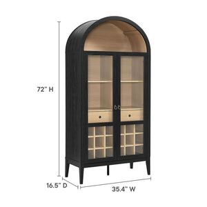 Modway Furniture Nolan Arched Bar Cabinet - Stylish Modern Farmhouse Storage with Tempered Glass Doors & Gold Accents Black Oak EEI-7203-BLK-OAK