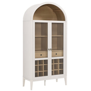 Modway Furniture Nolan Arched Bar Cabinet - Stylish Modern Farmhouse Storage with Tempered Glass Doors & Gold Accents Ivory Oak EEI-7203-IVO-OAK