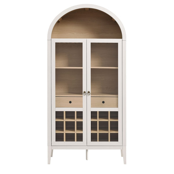 Modway Furniture Nolan Arched Bar Cabinet - Stylish Modern Farmhouse Storage with Tempered Glass Doors & Gold Accents Ivory Oak EEI-7203-IVO-OAK