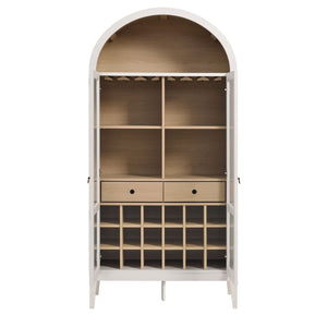 Modway Furniture Nolan Arched Bar Cabinet - Stylish Modern Farmhouse Storage with Tempered Glass Doors & Gold Accents Ivory Oak EEI-7203-IVO-OAK