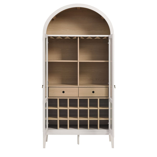 Modway Furniture Nolan Arched Bar Cabinet - Stylish Modern Farmhouse Storage with Tempered Glass Doors & Gold Accents Ivory Oak EEI-7203-IVO-OAK