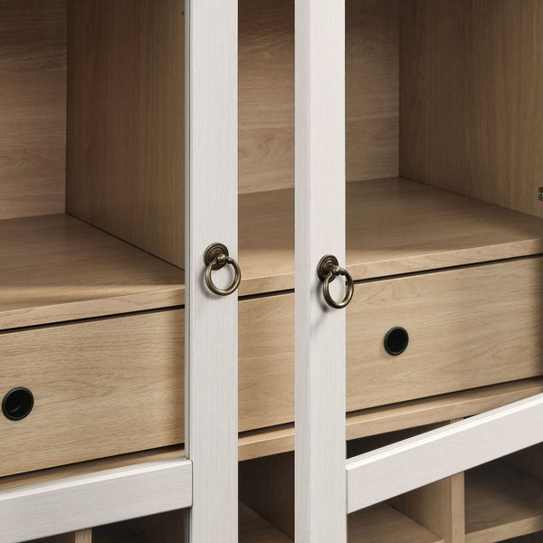 Modway Furniture Nolan Arched Bar Cabinet - Stylish Modern Farmhouse Storage with Tempered Glass Doors & Gold Accents Ivory Oak EEI-7203-IVO-OAK