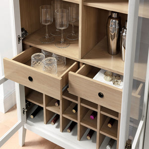 Modway Furniture Nolan Arched Bar Cabinet - Stylish Modern Farmhouse Storage with Tempered Glass Doors & Gold Accents Ivory Oak EEI-7203-IVO-OAK