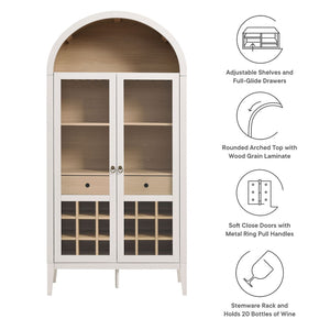 Modway Furniture Nolan Arched Bar Cabinet - Stylish Modern Farmhouse Storage with Tempered Glass Doors & Gold Accents Ivory Oak EEI-7203-IVO-OAK