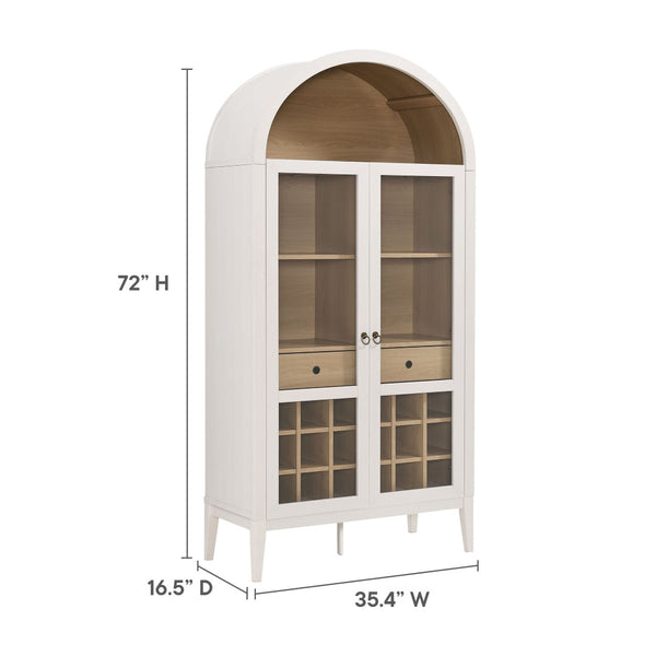 Modway Furniture Nolan Arched Bar Cabinet - Stylish Modern Farmhouse Storage with Tempered Glass Doors & Gold Accents Ivory Oak EEI-7203-IVO-OAK