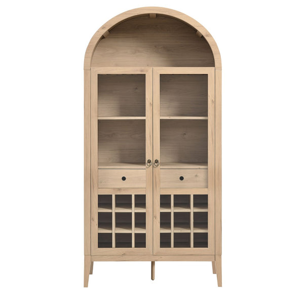 Modway Furniture Nolan Arched Bar Cabinet - Stylish Modern Farmhouse Storage with Tempered Glass Doors & Gold Accents Light Oak EEI-7203-LOA