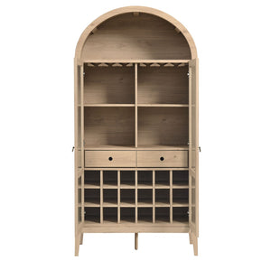 Modway Furniture Nolan Arched Bar Cabinet - Stylish Modern Farmhouse Storage with Tempered Glass Doors & Gold Accents Light Oak EEI-7203-LOA