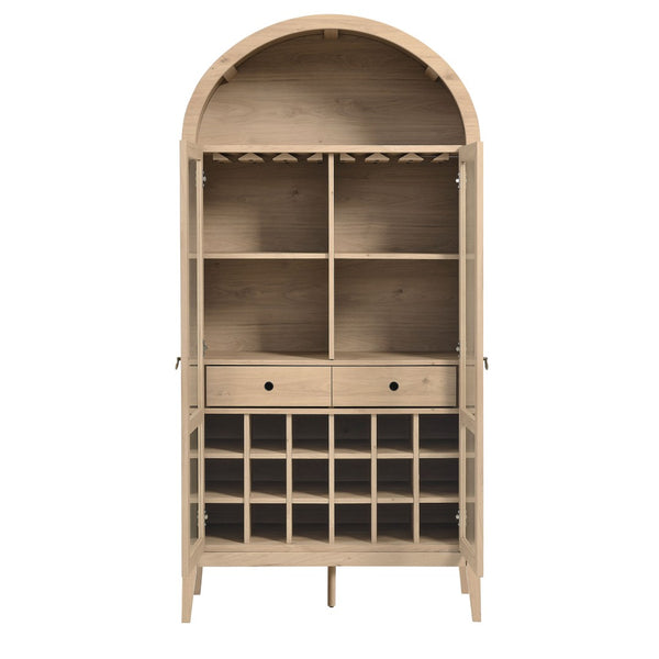Modway Furniture Nolan Arched Bar Cabinet - Stylish Modern Farmhouse Storage with Tempered Glass Doors & Gold Accents Light Oak EEI-7203-LOA