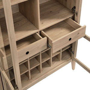 Modway Furniture Nolan Arched Bar Cabinet - Stylish Modern Farmhouse Storage with Tempered Glass Doors & Gold Accents Light Oak EEI-7203-LOA